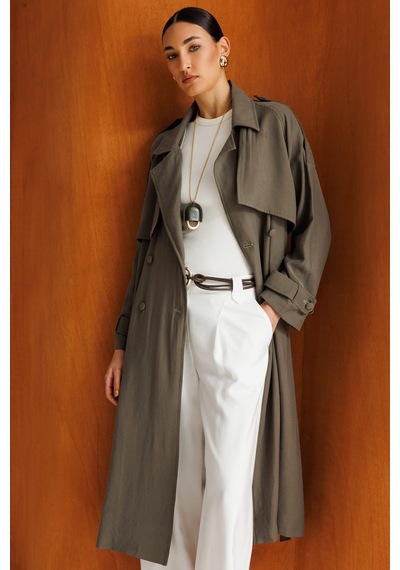 Hakı Mizalle Oversize Haki Tencel Trençkot