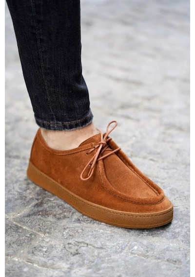 Shoetyle - Taba Süet Bağcıklı Erkek Günlük Ayakkabı 610-1004-1297 Taba