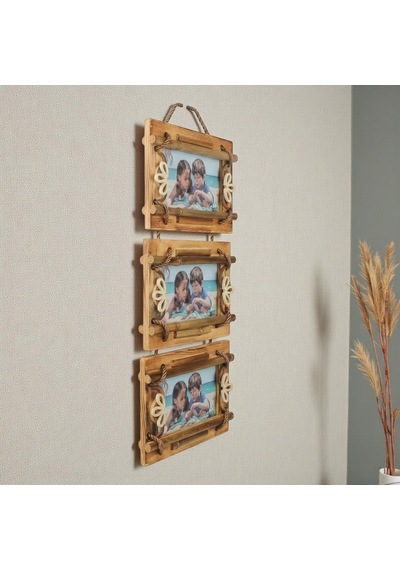 El Yapımı Doğal Ahşap 3 Lü Bambu Bamboo Fotoğraf Çerçevesi Dekoratif Ev Ofis Hediyesi Duvar Süsü - 4