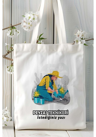 Art Hediye Peyzaj Teknikeri Baskılı Bez Omuz Çantası Kişiye Özel Model 2 Çok Renkli