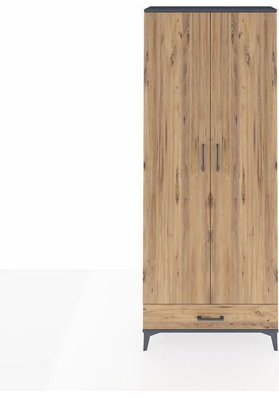 Arges Dolap 3 Raflı Tek Çekmeceli Tek Askılı 88x30x221 Antrasit-çam Antrasit