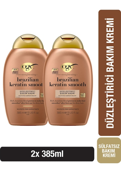 OGX Brazilian Keratin Smooth Düzleştirici Sülfatsız Saç Bakım Kremi 385 ml x2