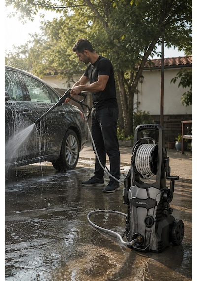 Exenar - Siyah - Cw55 Ev Tipi Araç Yıkama Makinesi Kablolu Evde Oto Yıkama Cihazı 1600w 75 Bar Basınçlı Su