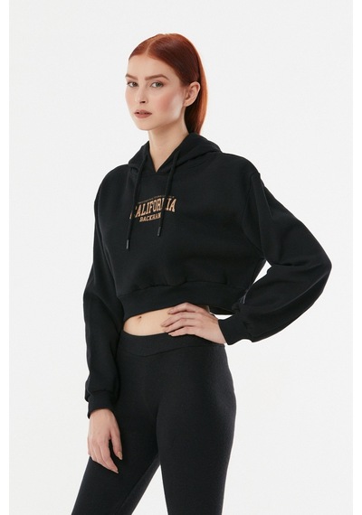 Fullamoda California Baskılı Kapüşonlu Sweatshirt- Siyah 24KGB890188587-Siyah