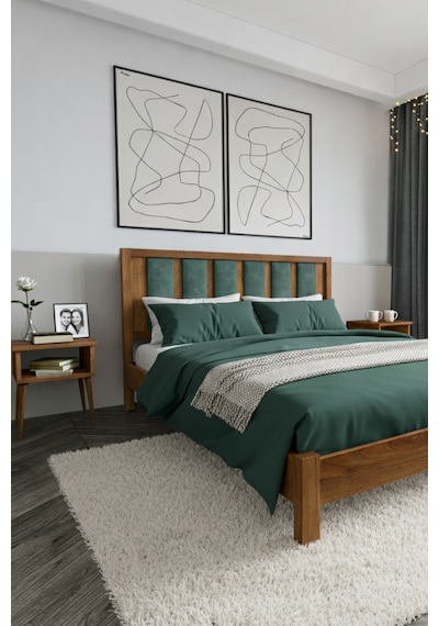 Ori On Çağla Yeşili Puf Başlıklı Masif Ahşap Ceviz 100x200