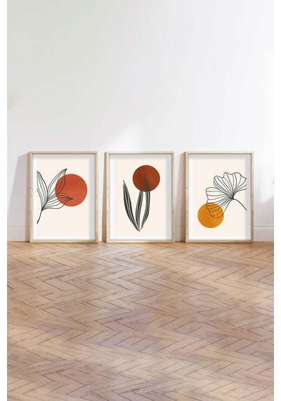 Ahşap Çerçeveli Minimalist 3 Lü Tablo