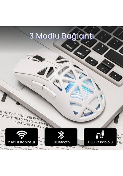 Sc620 Paw3311 Sensör 12000 Dpı 1000hz Kablolu Ve Kablosuz Gaming Oyuncu Mouse Beyaz