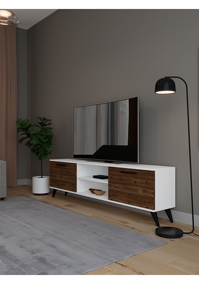 Monaco Düşer Kapaklı Tv Ünitesi 2 Kapaklı 180 Cm - Atlantik Çam & Beyaz Atlantik Çam - Beyaz