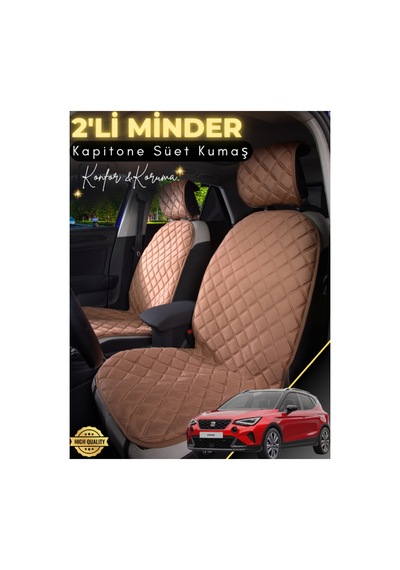 Seat Arona Uyumlu 2'li Süet Oto Koltuk Minderi Terletmez Universal Oto Koltuk Kılıfı A1 Kahverengi