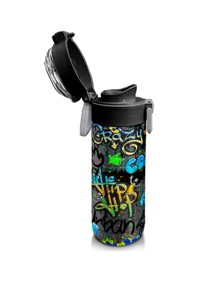 Coral High Kids Siyah Mavi Grafiti Desenli Pipetli Ve Direkt İçim Çelik Termos 500 Ml 31972 Saks Mavi