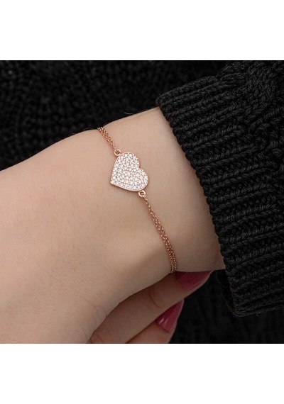 Mikudesign 925 Ayar Gümüş Rose Kalp Kadın Bileklik Çok Renkli