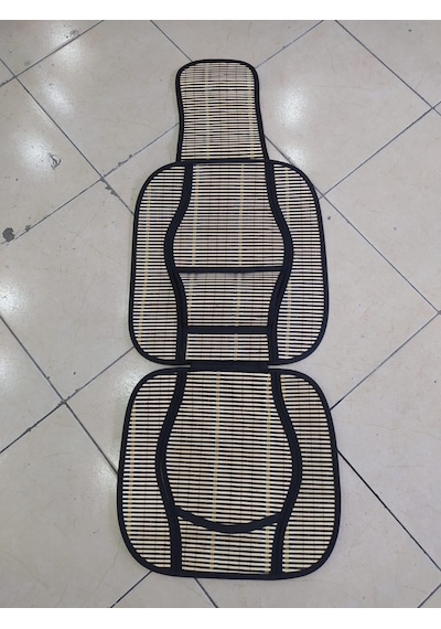 Oto Hasır Bambu Minder Ön İkili Takım Bel Destekli Terletmez Wf-1022 Siyah