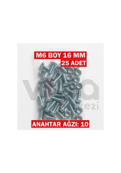 M6x16 Altı Köşe Cıvata + Somun Takımı Çinko Kaplı 25 Adet Takım 1