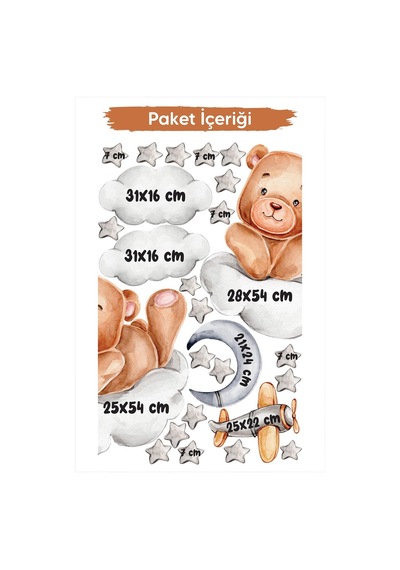 MSticker Bulutta Sevimli Ayıcık Ve Yıldızlar Bulutlar Sevimli Sticker Seti Çocuk Bebek Odası Cam Duvar Sticke