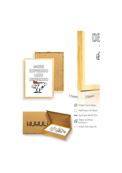 Doğal Ahşap Çerçeveli Retro Kahve Tablo - Espresso Depresyon Temalı Huhu2294