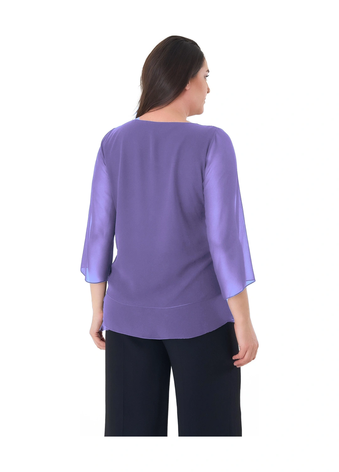 Lilas Xxl Büyük Beden Lila Renkli Şifon Abiye Bluz Lila Desen