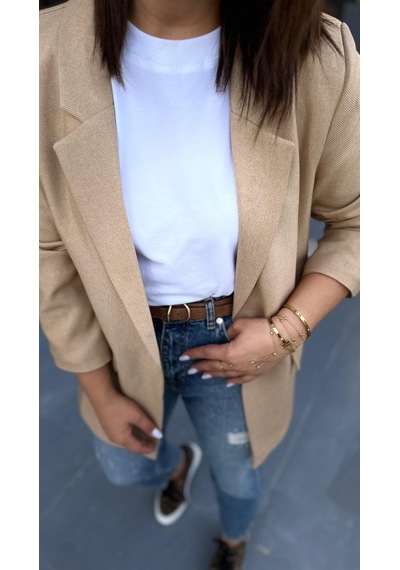 Taş Tek Düğme Yün Efekt Blazer Ceket Taş
