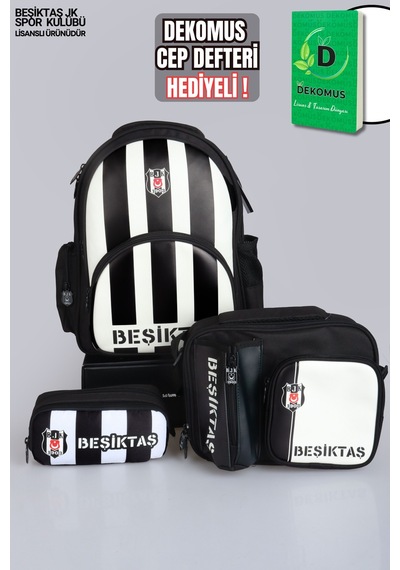Yeni Sezon Lisanslı Beşiktaş Çubuklu Okul,3 Bölmeli Beslenme Ve Kalem Çantası Seti Açık Gri