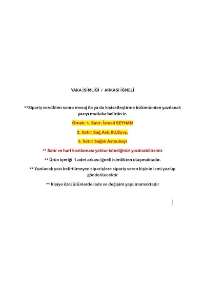 Seyhan Askeri Malzeme Yaka İsimliği - Hava Kuvvetleri Arkası Mıknatıslı İsimlik - Sağlık Personeli İsimliği Beyaz