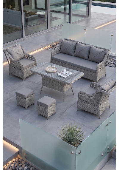 Canisa Anemon Serisi 1. Sınıf 3+1+1+2 Puf Gri Rattan Gri Minder Bahçe Balkon Oturma Koltuk Takımı Canisa Anemon Serisi 1. Sınıf 3+1+1+2 Puf Gri Rattan Gri Minder Bahçe Balkon Oturma Koltuk Takımı