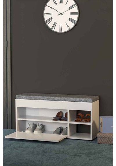 Puflu Ayakkabılık Bench Beyaz 90 Cm Çok Renkli