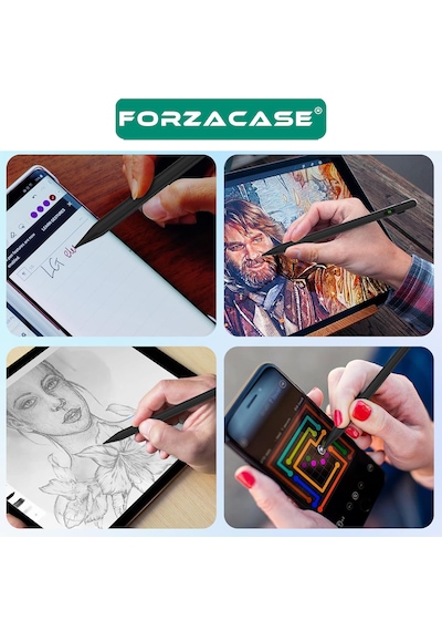 Forzacase Apple Uyumlu iOS Android Tablet Ve Telefonlar İle Led Göstergeli Dokunmatik Kalem Siyah - Fc1161 Siyah