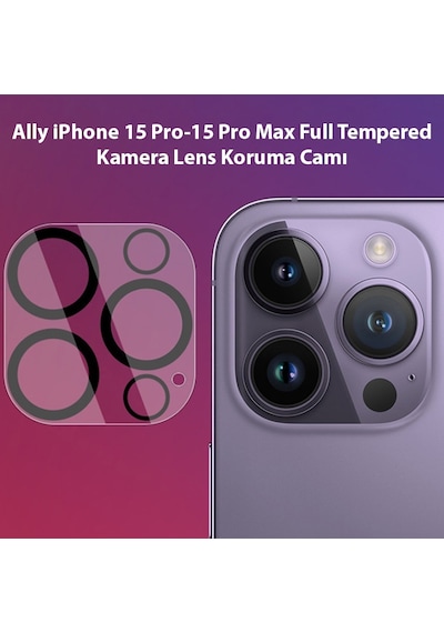 Ally Apple iPhone 15 Pro Uyumlu -15 Pro Max Full Tempered Kamera Lens Koruma C