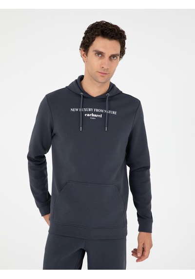 Antrasit Regular Fit Pamuk Karışımlı Kapüşonlu Sweatshirt Gri