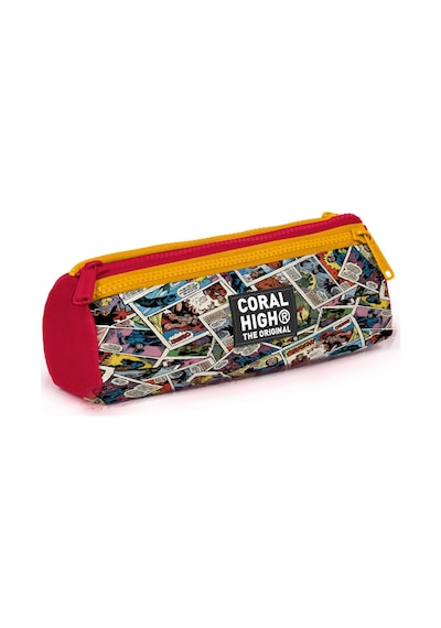 Coral High Erkek Çocuk Sarı Çizgi Roman Desenli Üç Gözlü Okul Kalem Çantası 31015 Sarı - Kırmızı