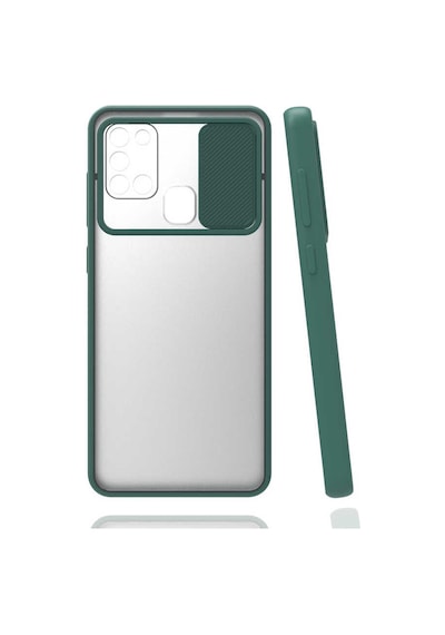 Noktaks - Samsung Galaxy Uyumlu M31 - Kılıf Slayt Sürgülü Arkası Buzlu Lensi Kapak - Koyu Yeşil