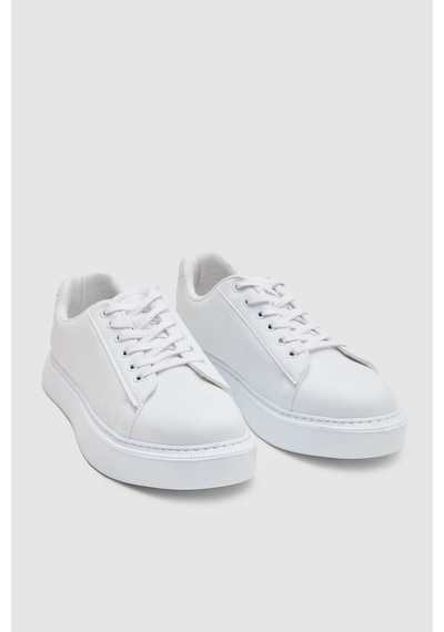 D's Damat 0EC09ORT0378 Beyaz Kalın Beyaz Tabanlı Bağcıklı Sneaker Ayakkabı Beyaz