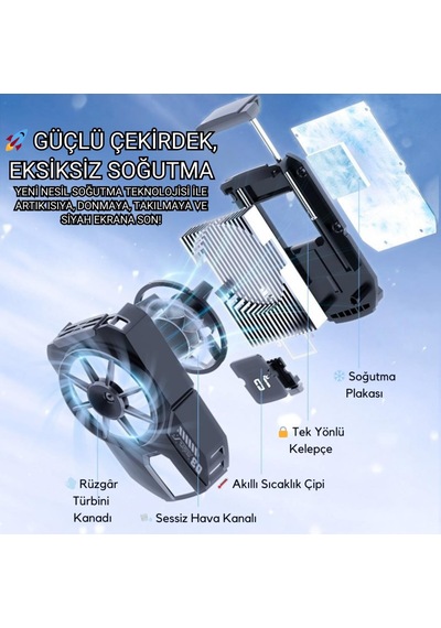 Coofbe Gösteregeli 7000 Rpm Turbo Fan Işıklı Klipsli Telefon Soğutucu Radyatör Tüm Telefonlara Uyumlu