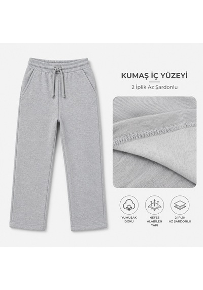 Luess Unisex Çocuk Gri Melanj Az Şardonlu Okul Eşofman Alt