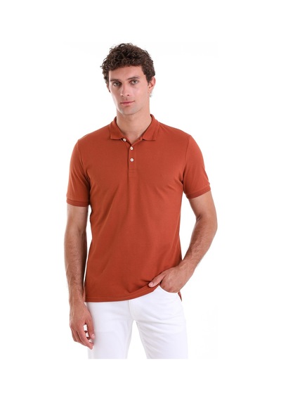 Hatemoğlu Tarcin Comfort Fit Düz 100% Pamuk Polo Yaka Tişört Kahverengi