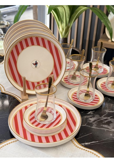 18 Parça Modern Piano Bird Pasta Çay Saati Seti-4217 Çok Renkli
