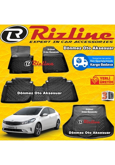 Kia Cerato 3D Paspas + Bagaj Havuz Siyah 2016 Sonrası Rizline