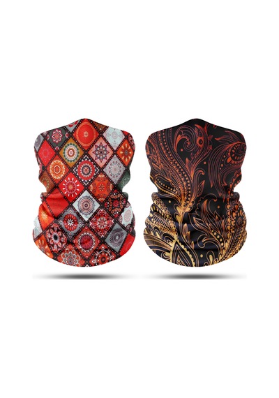 Dair Altın Yaprak - Motif Desenli 2'li Set Boyunluk Bandana Outdoor Balaklava Yüz Maskesi Kafa Bandı