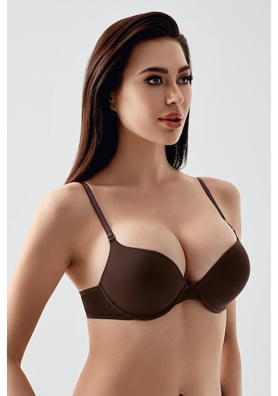 New Bra Kadın Push-up Etkili Destekli Saten Görünümlü Sütyen Kahve 7030 Kahverengi