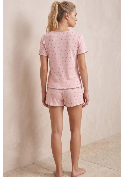 Siyah İnci Fiyonklu Pointelli Örme Şortlu Pijama Takımı 26120260 Pembe Çiçek Siyah İnci Fiyonklu Pointelli Örme Şortlu Pijama Takımı 26120260 Pembe Çiçek