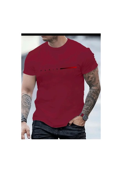 Medinenur Paris Yazı Detaylı Basic T-shirt Kırmızı