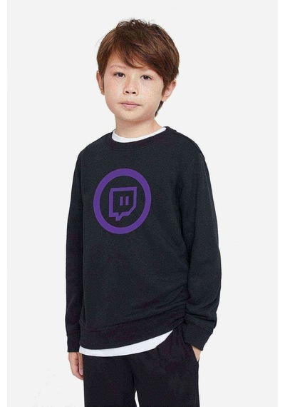 Tshirthane Twitch Logo Baskılı Unisex Çocuk Siyah Sweatshirt Siyah