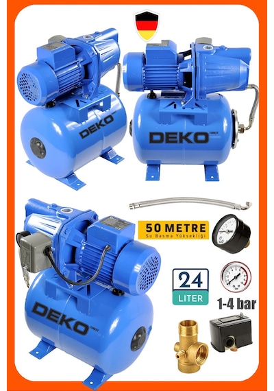 Deko Dk24lt25 Yüksek Basınçlı 1.5 Hp Jet Hidrofor 24 Lt Tank Otomatik Hidrofor Ev Villa Bahçe