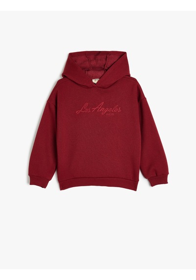 Koton Kapşonlu Sweatshirt Baskılı Uzun Kollu Üç İplik Bordo 5wkg10322ak Bordo