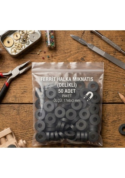 17 Mm Güçlü Delikli Yuvarlak Mıknatıs - 50'li Paket - Magnet Ve El Yapımı Ürünler İçin Hobi Mıknatısı