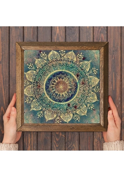 Pinecone Mandala Taş Duvar Tablosu - Ahşap Çerçeveli Taş Tablo - 25x25 Cm - Dekoratif Duvar Sanatı - Modern Ev Ve Ofis Duvar Dekoru W1-231