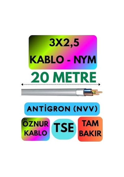 Öznur 3x2,5 Antigron Nym Kablo, 20 Metre, Gri