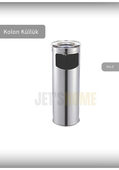 Jet's Home Kolon Küllük Paslanmaz Dış Mekan Sigaralık Lüks Ayaklı Küllük No:3 Çöp Kovası Kutusu Gri