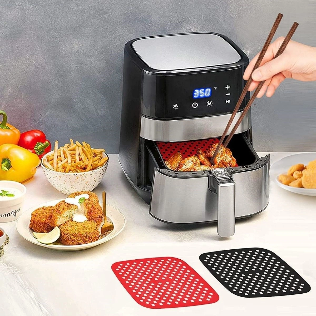 Mcg Siyah Isıya Dayanıklı Yıkanılabilir Silikon Fırın Ve Airfryer Kare Model Pişirme Matı 21,5 Cm