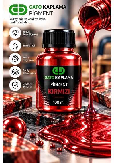 Gato Kaplama Solvent Bazlı Transparan Sıvı Pigment Boya 100 Ml Kırmızı Renk Renklendirici
