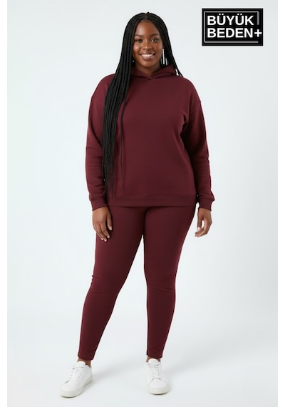 Süperlife Kadın Büyük Beden Kapşonlu İnce Sweatshirt Spr24bswk57 Bordo